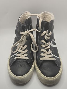 Valentino Garavani Trick VLogo Leather High-Top Black Shearling Sneakers Sz 39